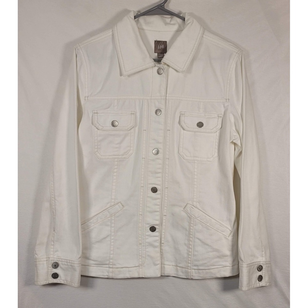 J Jill Jacket Womens‎ Small White Stretch Denim Jean Trucker Pockets Casual